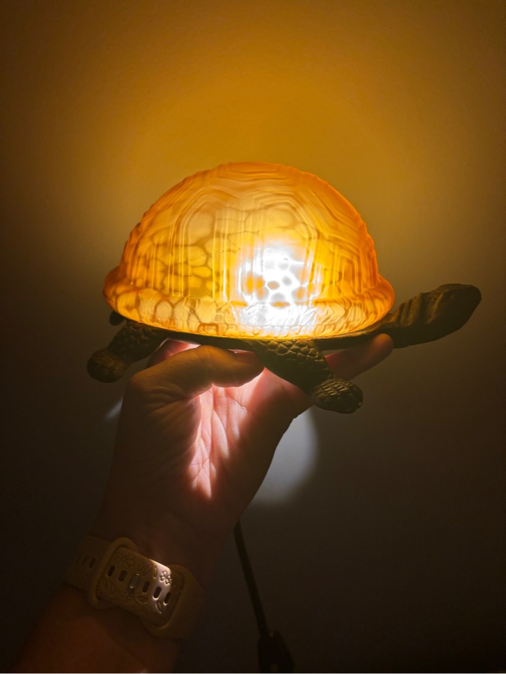 Vintage Turtle Lamp Amber Tiffany Style Glass Brass Base Tortoise Night Light - Picture 2 of 11